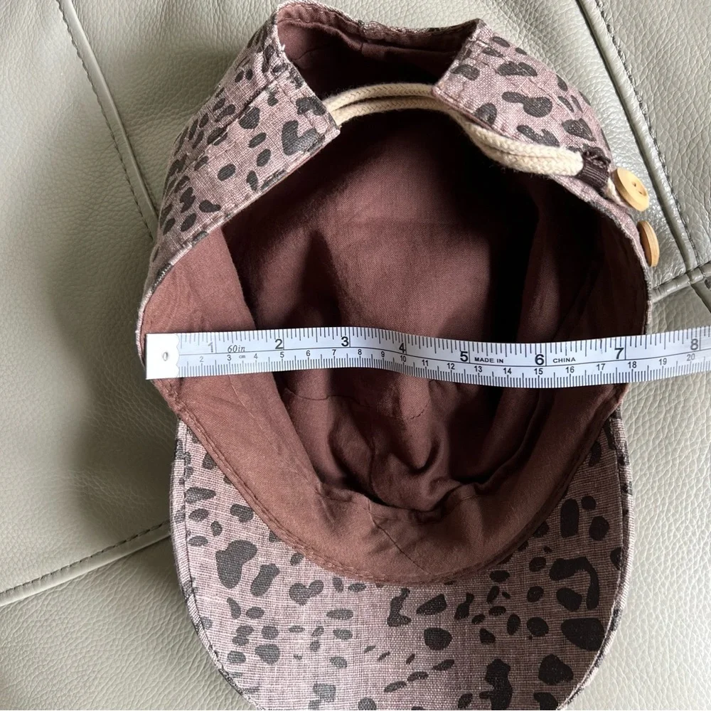 GRAY Saks Fifth Avenue Linen Cotton Leopard Print Cap Hat Animal Print - Picture 8 of 14